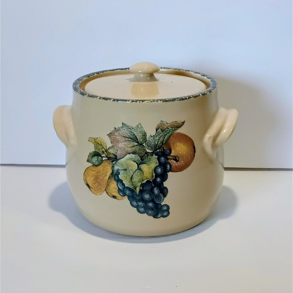 Home & Garden Party Lg. Bean Pot Cookie Jar w/Lid 2002 Vintage Stoneware